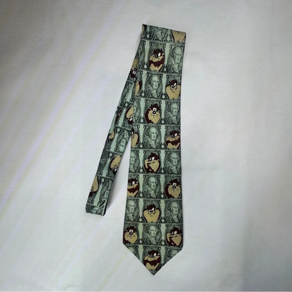Looney Toons Tazmanian Devil Taz Dollar Bill Vintage Collectible Tie